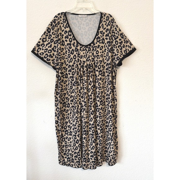 Ekouaer Womens 2XL Leopard Print Short Sleeve Nightgown Sleep Dress Loungewear - Picture 1 of 6